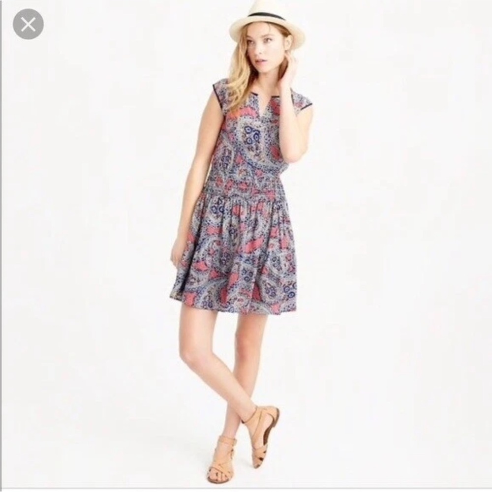 J. Crew 100% Silk Paisley Smocked Waist Mini Dress
